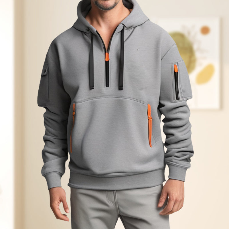Sweat homme à capuche et col demi-zip, six coloris, du S au 4XL