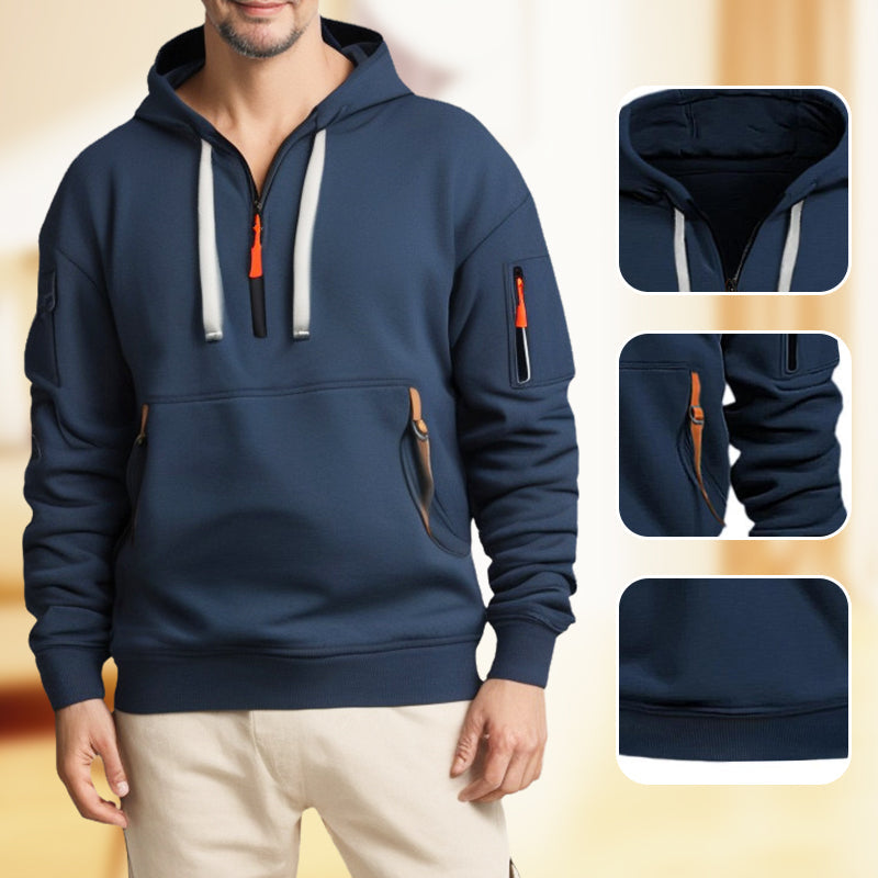 Sweat homme à capuche et col demi-zip, six coloris, du S au 4XL