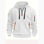 Sweat homme à capuche et col demi-zip, six coloris, du S au 4XL, blanc