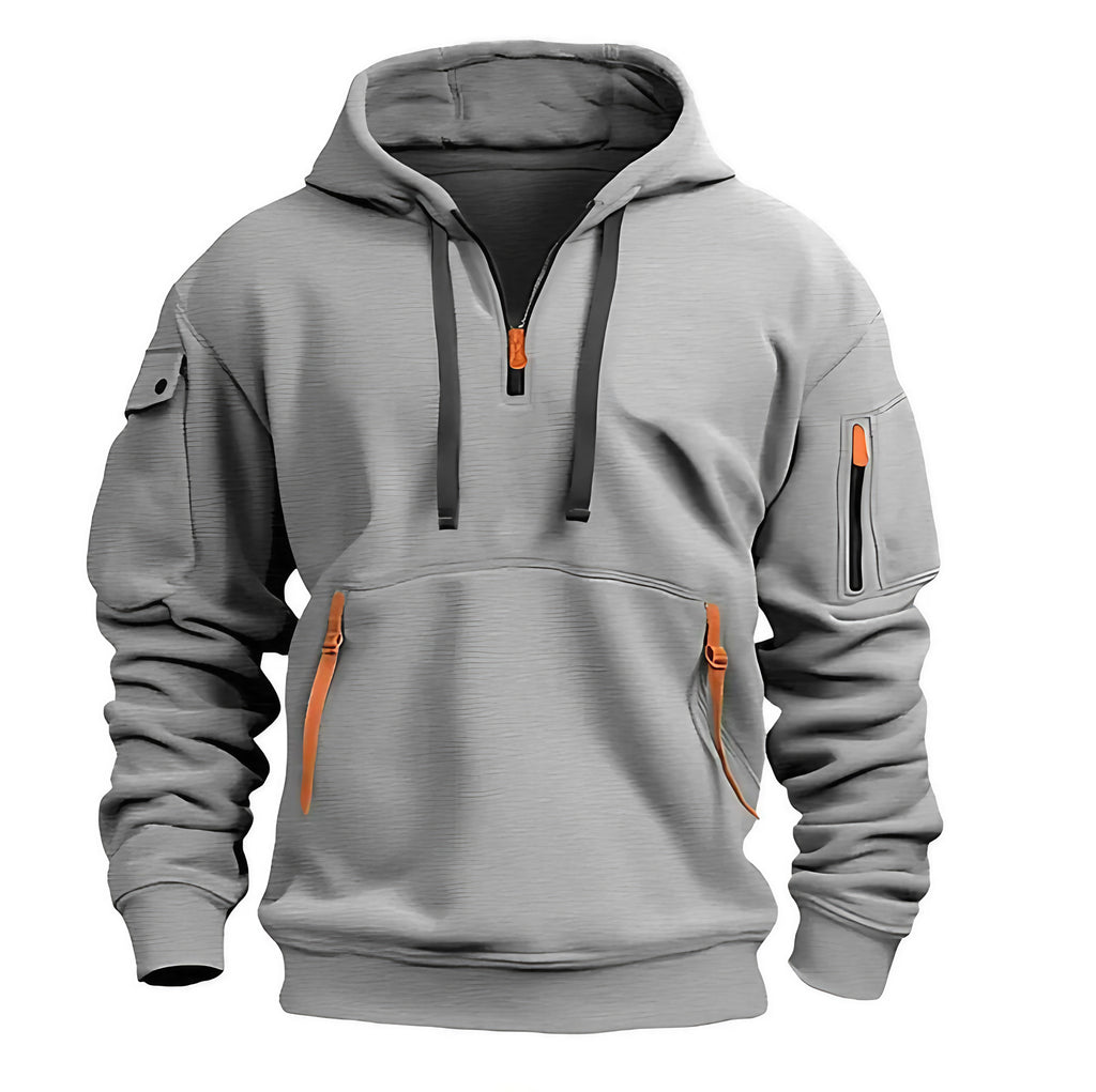 Sweat homme à capuche et col demi-zip, six coloris, du S au 4XL, gris clair