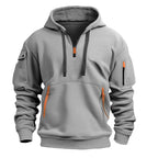 Sweat homme à capuche et col demi-zip, six coloris, du S au 4XL, gris clair