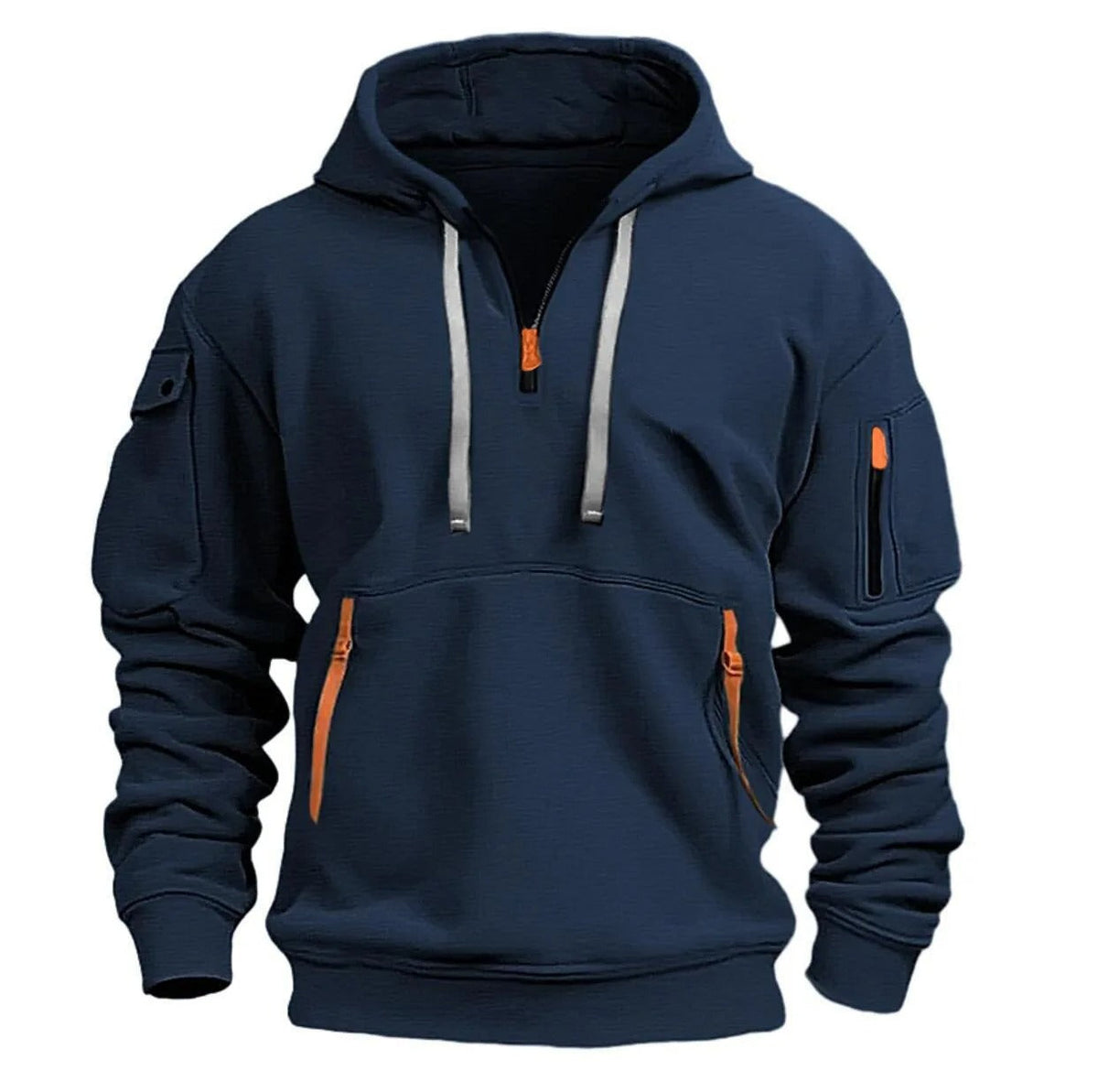 Sweat homme à capuche et col demi-zip, six coloris, du S au 4XL, bleu