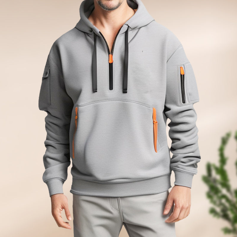 Sweat homme à capuche et col demi-zip, six coloris, du S au 4XL