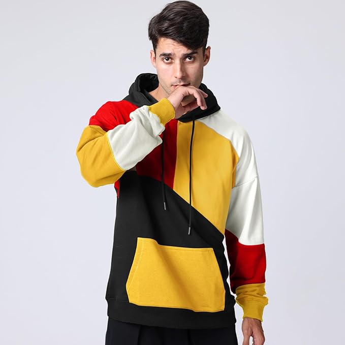 Sweat à capuche homme color-block, poche kangourou