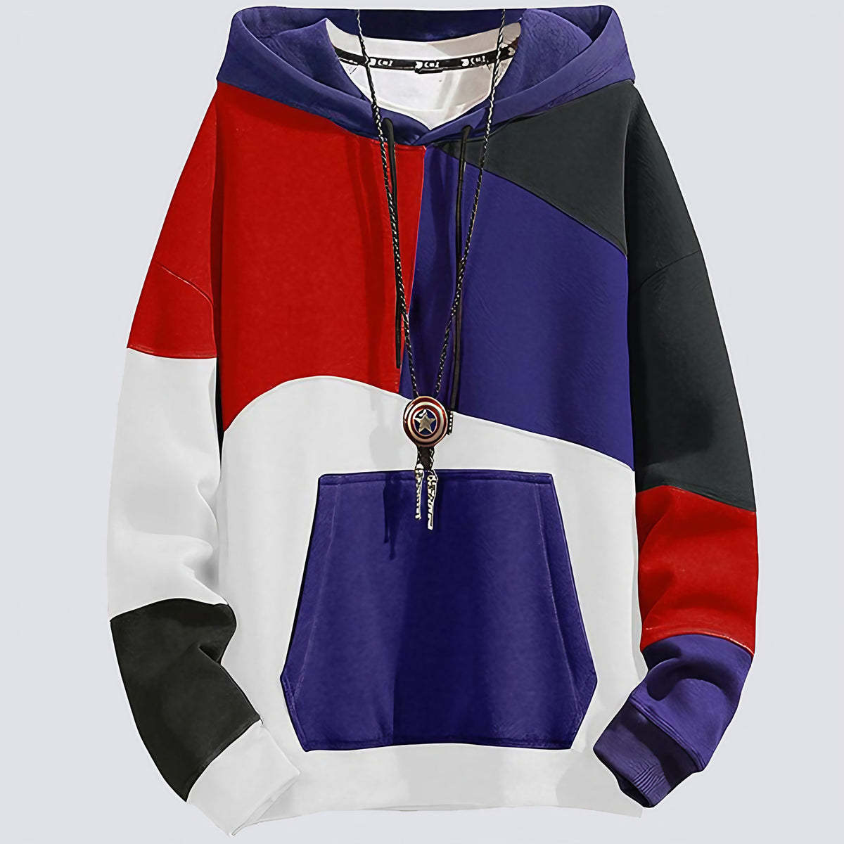 Sweat à capuche homme color-block, poche kangourou