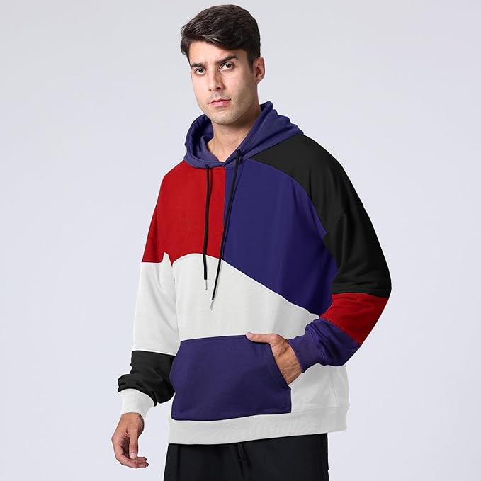Sweat à capuche homme color-block, poche kangourou
