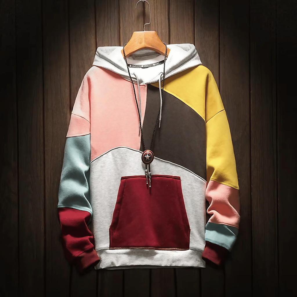 Sweat à capuche homme color-block, poche kangourou