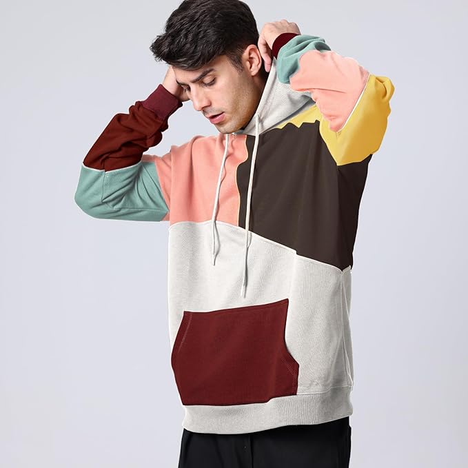 Sweat à capuche homme color-block, poche kangourou