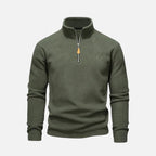 Sweat homme à col montant zippé, détails brodés, vert