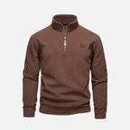 Sweat homme à col montant zippé, détails brodés, marron