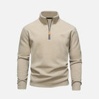 Sweat homme à col montant zippé, détails brodés, beige