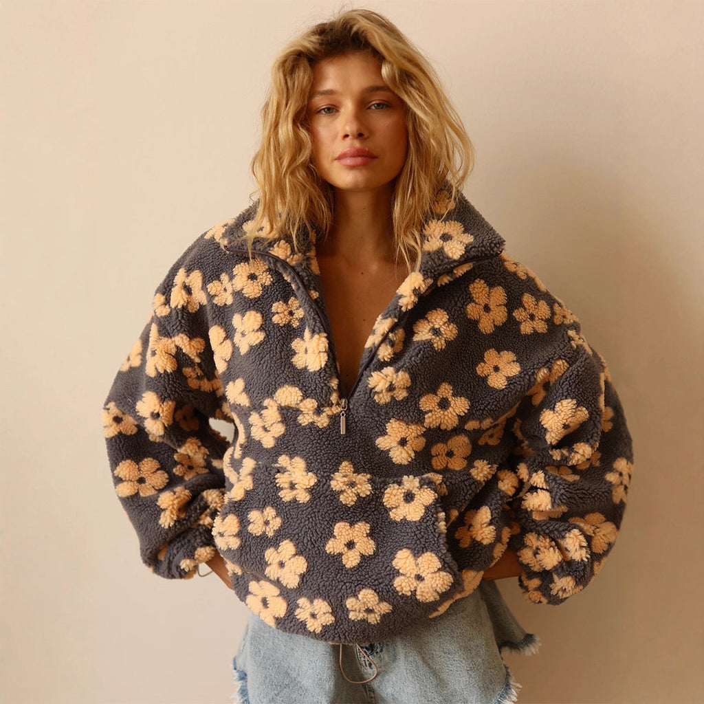 Sweat zippé femme à poche kangourou, coupe ample, du S au 2XL