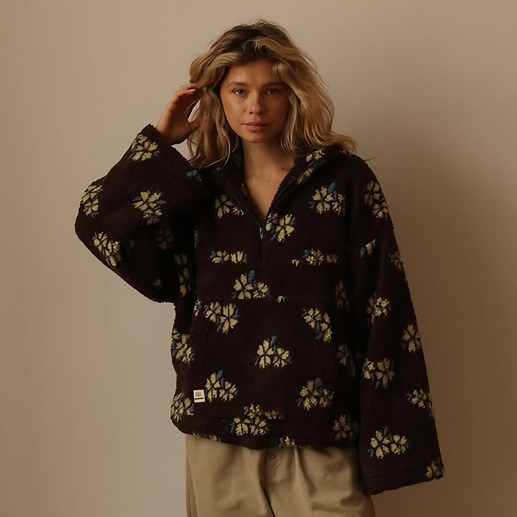 Sweat zippé femme à poche kangourou, coupe ample, du S au 2XL, café
