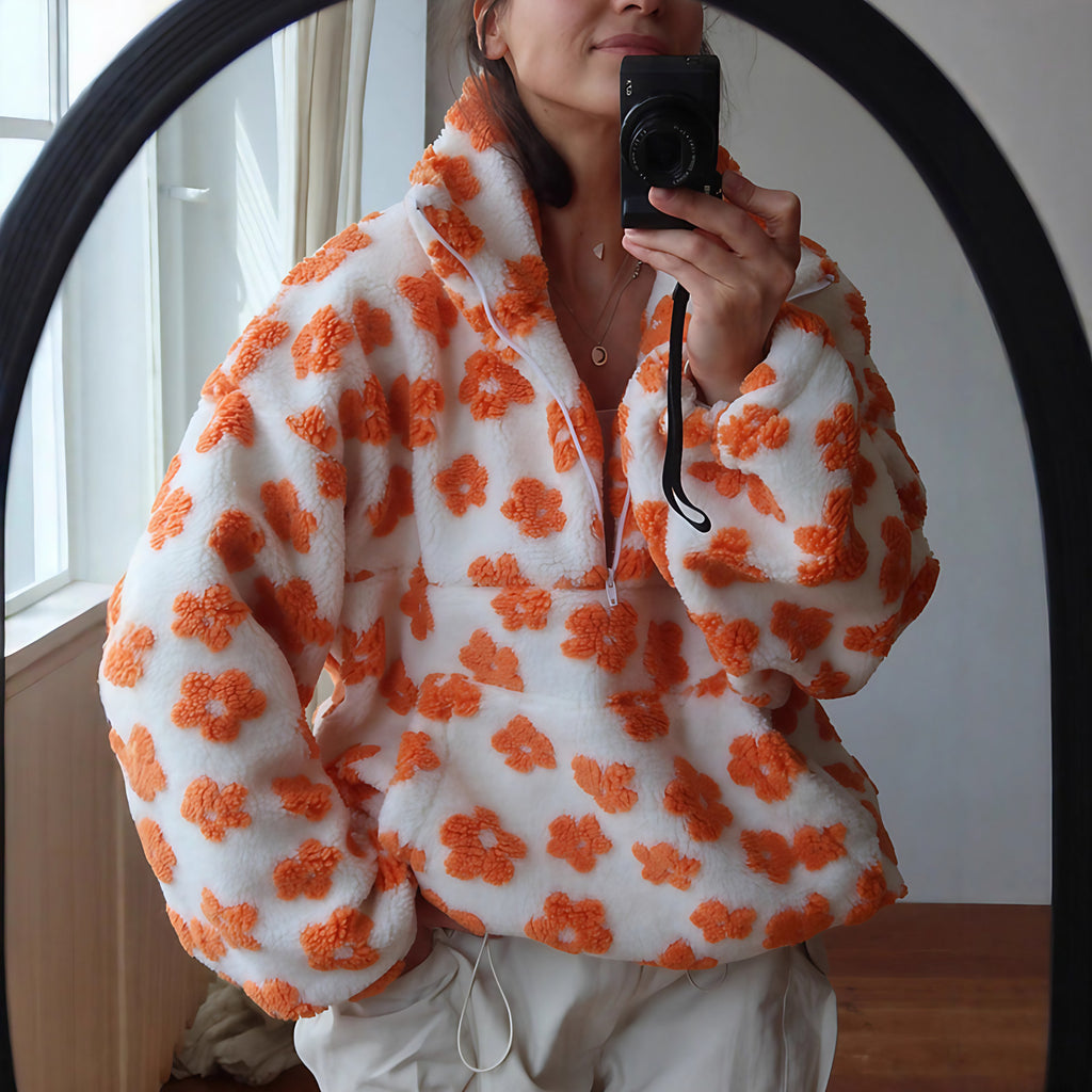 Sweat zippé femme à poche kangourou, coupe ample, du S au 2XL, orange 1