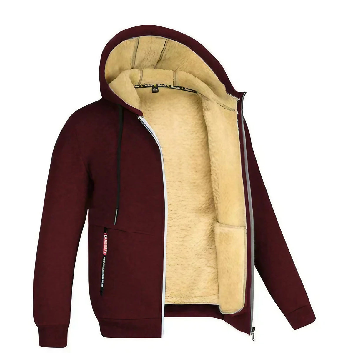Sweat à capuche zippé en polaire homme, neuf coloris, bordeaux