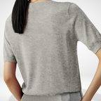 T-shirt femme col rond ajusté, manches courtes, blanc ou gris