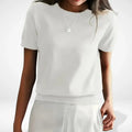 T-shirt femme col rond ajusté, manches courtes, blanc ou gris, blanc