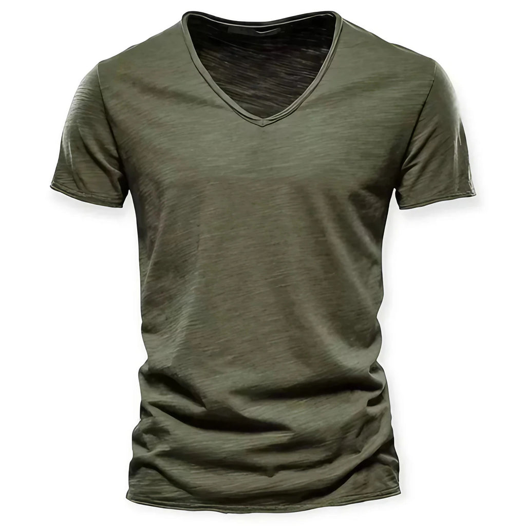 T-shirt col V homme, neuf coloris, du S au 2XL, olive