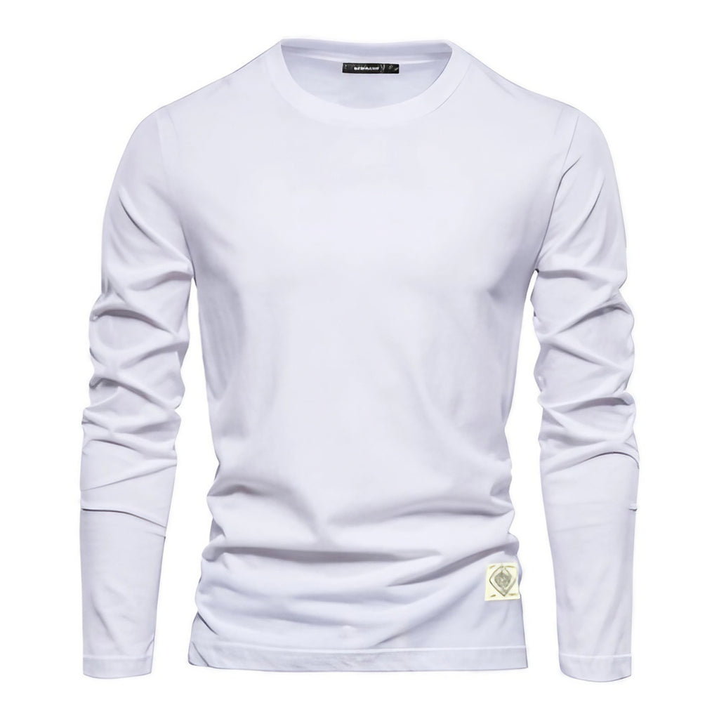 T-shirt manches longues femme col rond, uni, sept coloris, blanc