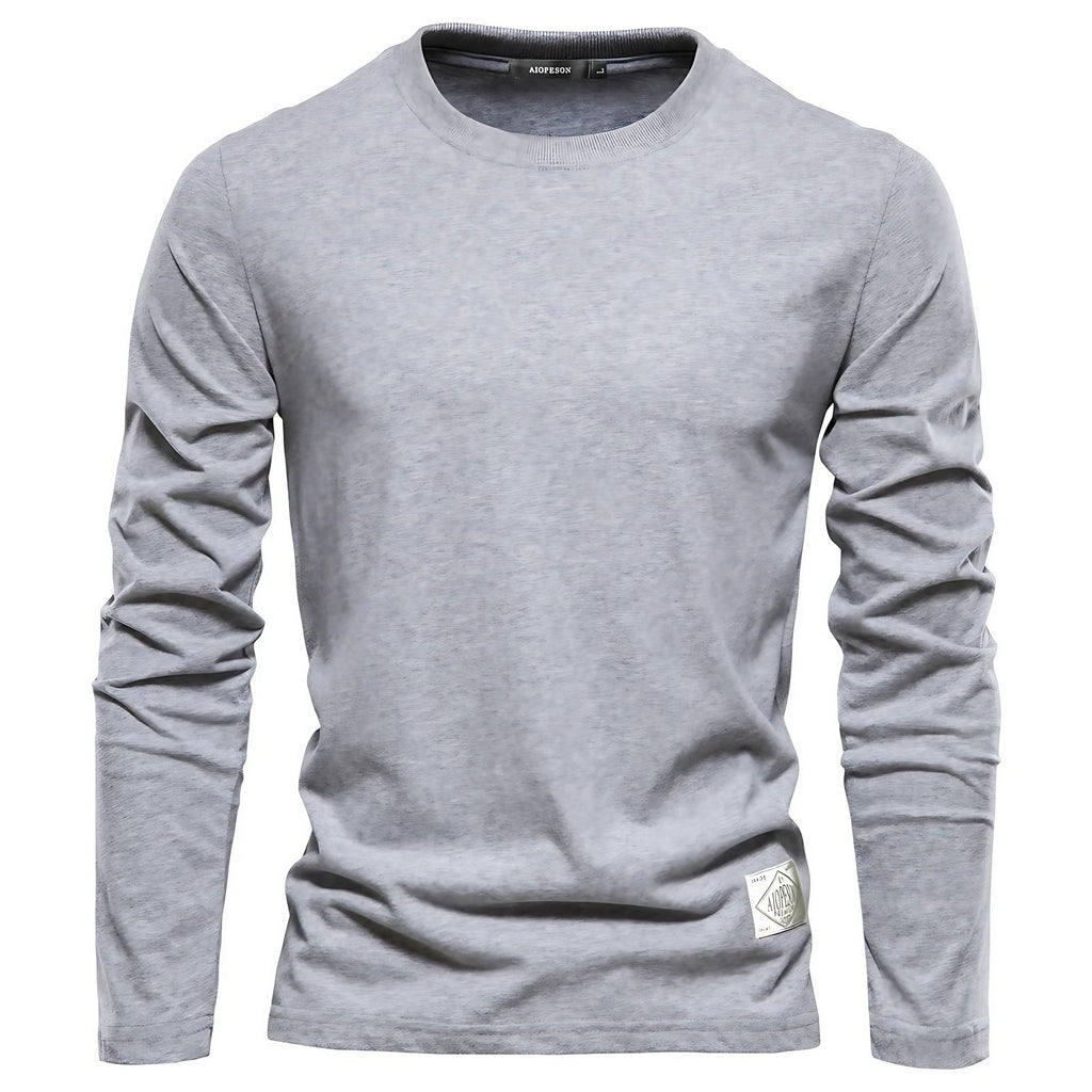 T-shirt manches longues femme col rond, uni, sept coloris, gris clair