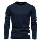 T-shirt manches longues femme col rond, uni, sept coloris, bleu marine