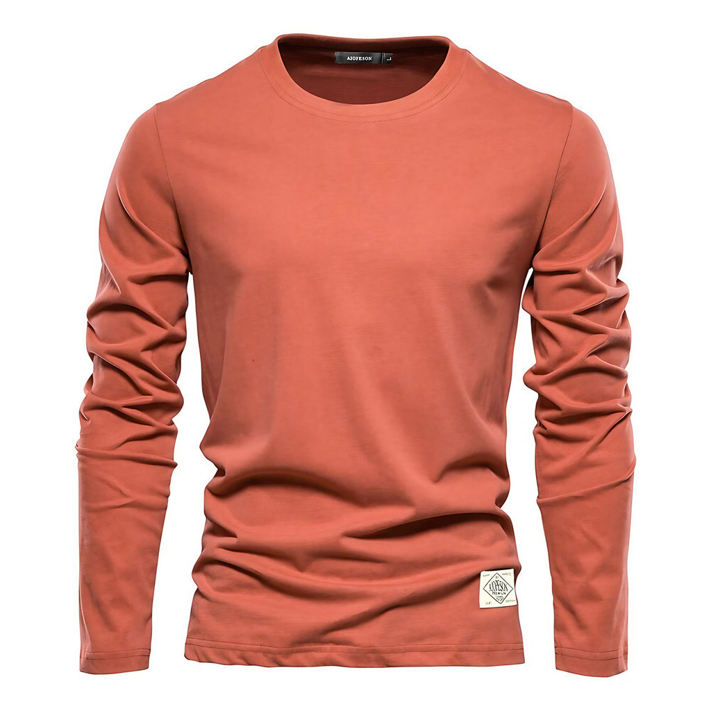 T-shirt manches longues femme col rond, uni, sept coloris, orange