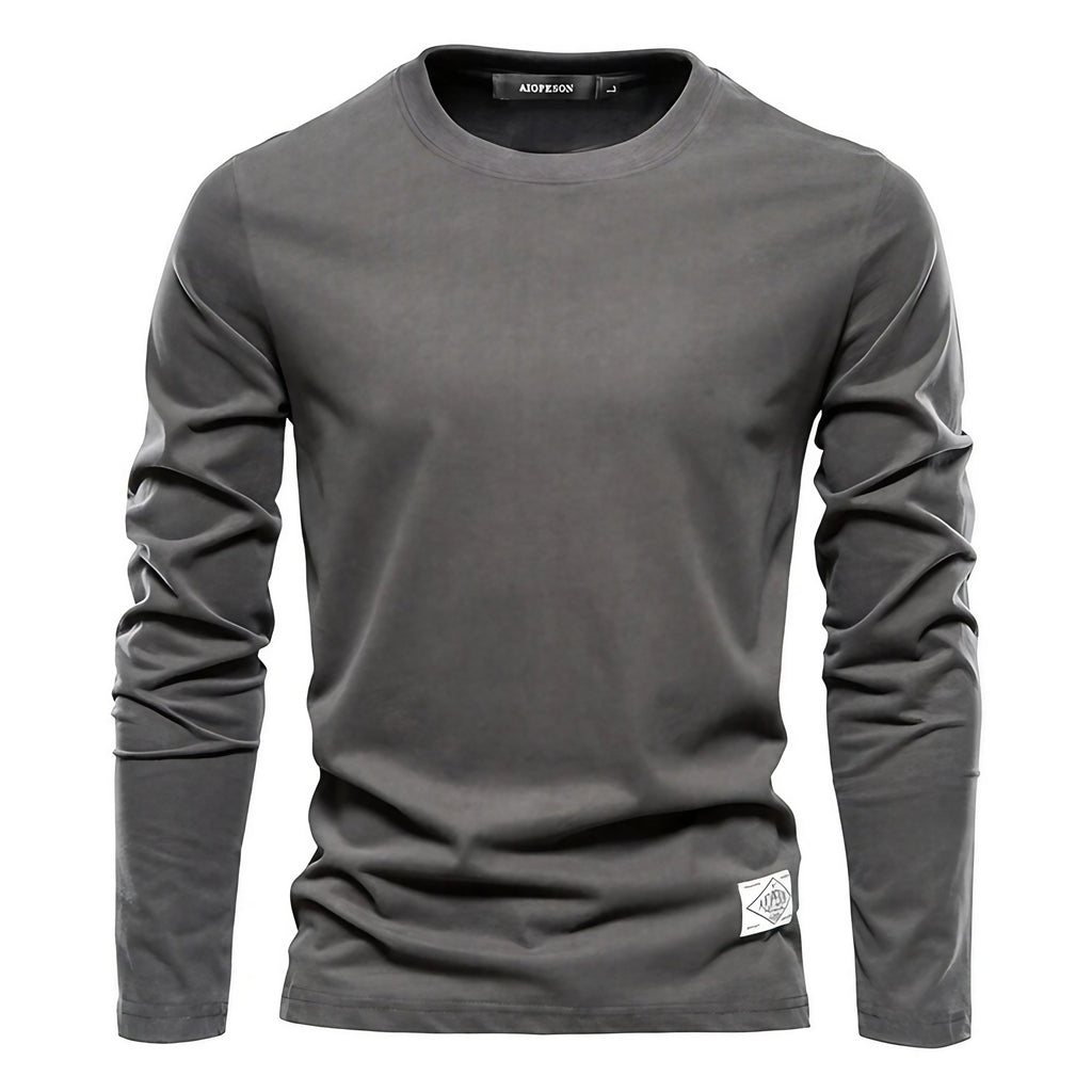 T-shirt manches longues femme col rond, uni, sept coloris, gris foncé