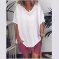 T-shirt femme col V, manches courtes, six coloris, blanc