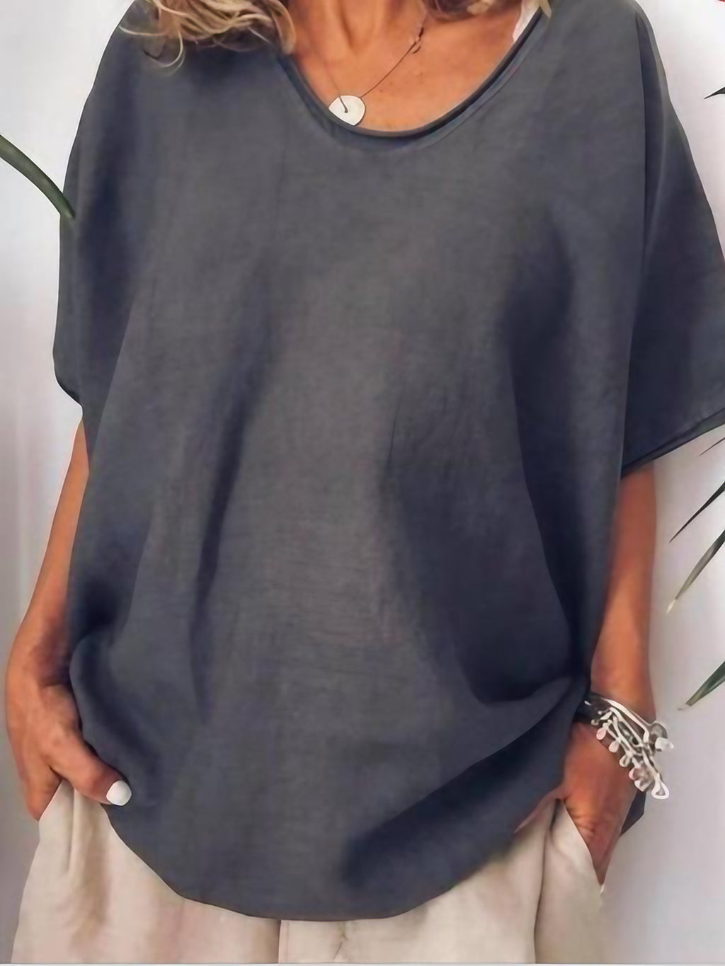 T-shirt femme col V, manches courtes, six coloris, gris