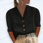 T-shirt femme uni à boutons, six coloris, du S au 3XL, noir