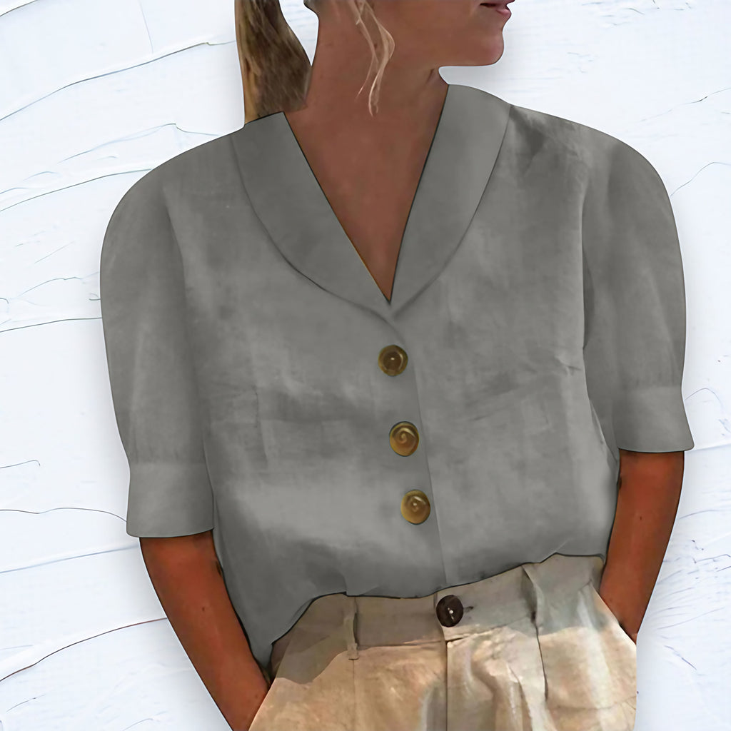 T-shirt femme uni à boutons, six coloris, du S au 3XL, gris