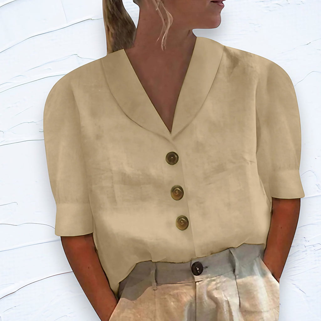 T-shirt femme uni à boutons, six coloris, du S au 3XL, beige