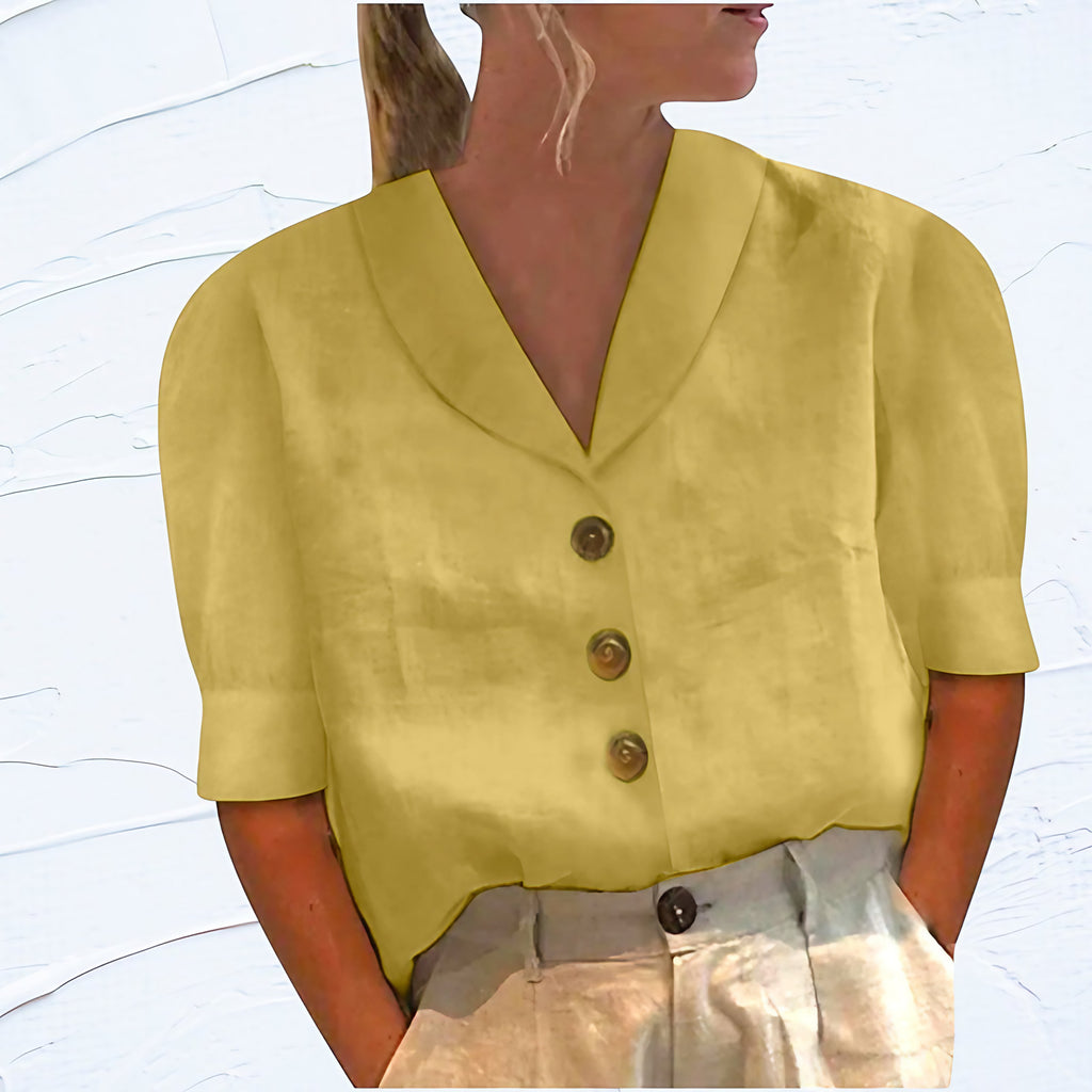 T-shirt femme uni à boutons, six coloris, du S au 3XL, jaune