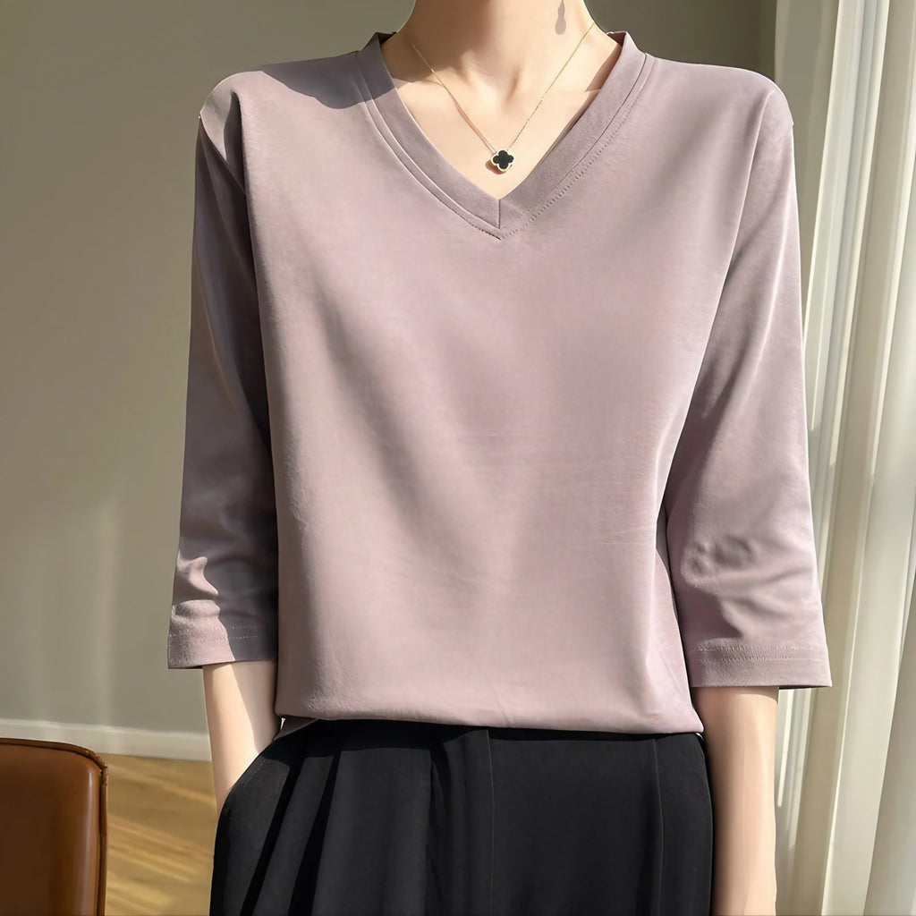 T-shirt femme col V à manches kimono, coupe droite, six coloris, pourpre