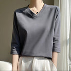 T-shirt femme col V à manches kimono, coupe droite, six coloris, gris