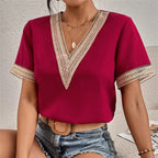T-shirt femme col rond manches courtes, sept coloris, bordeaux