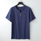 T-shirt col henley homme à boutons, manches courtes, cinq coloris, bleu