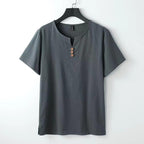 T-shirt col henley homme à boutons, manches courtes, cinq coloris, gris