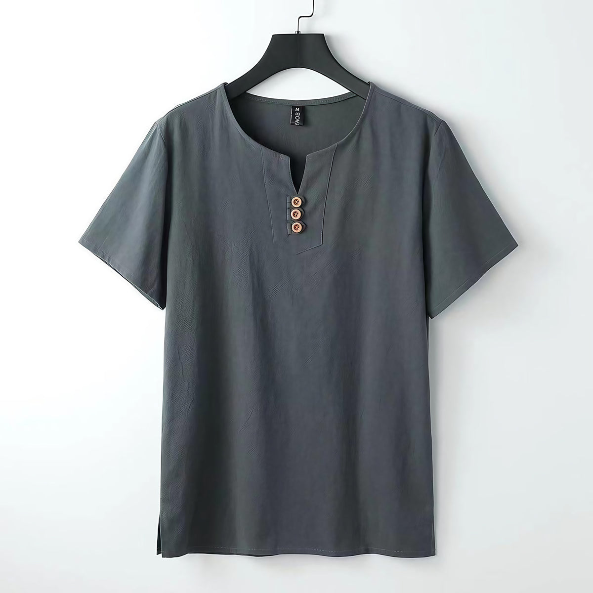 T-shirt col henley homme à boutons, manches courtes, cinq coloris, gris