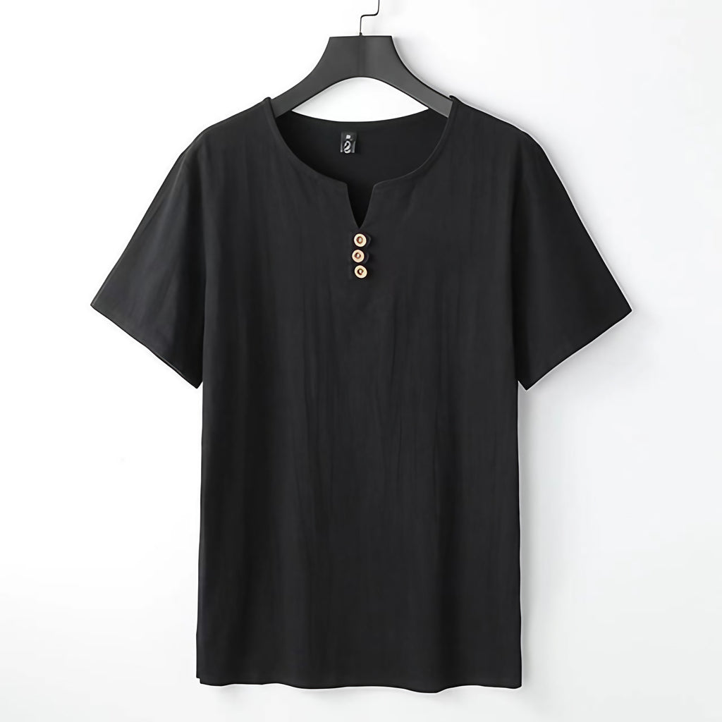 T-shirt col henley homme à boutons, manches courtes, cinq coloris, noir