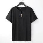 T-shirt col henley homme à boutons, manches courtes, cinq coloris, noir