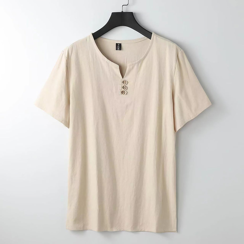 T-shirt col henley homme à boutons, manches courtes, cinq coloris, beige
