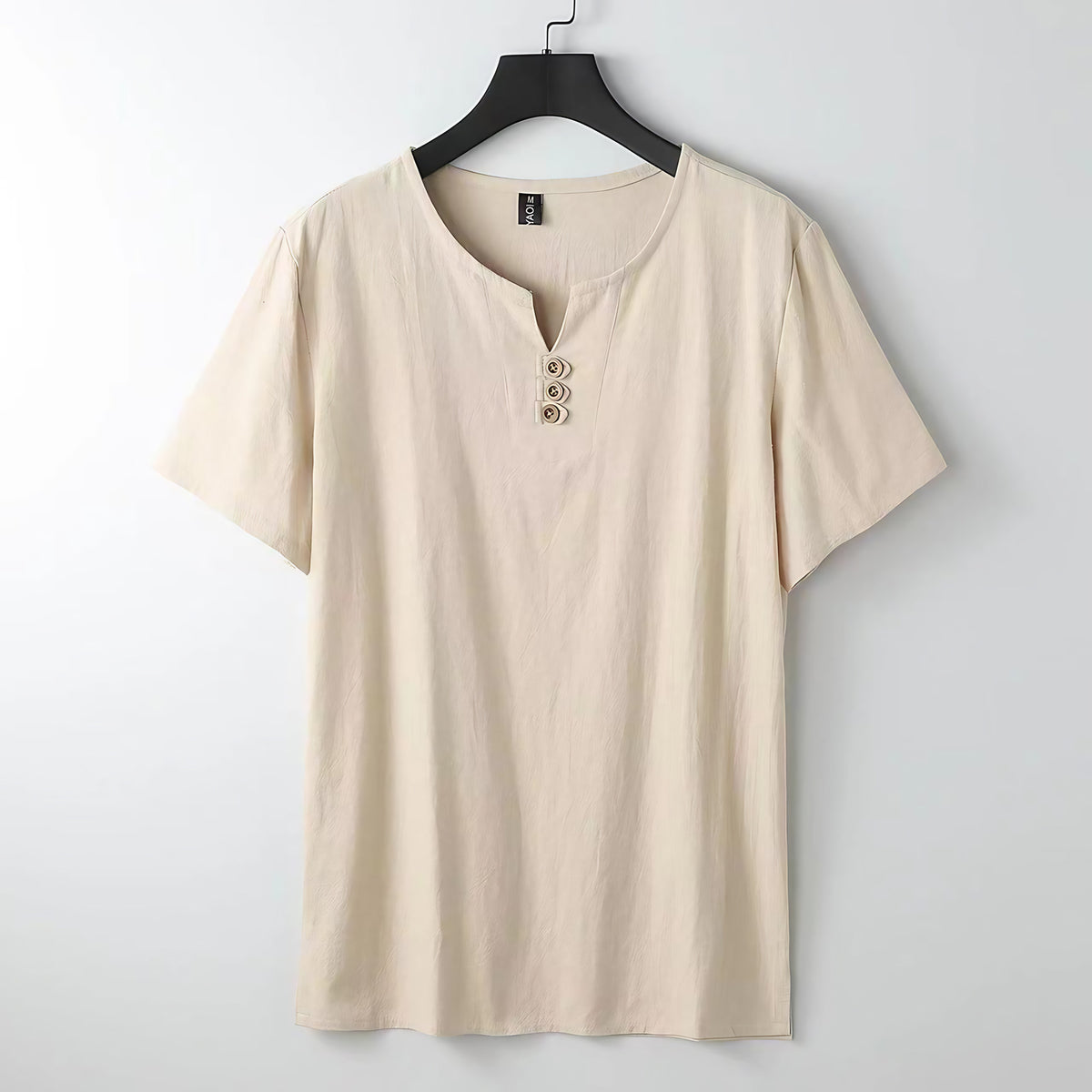 T-shirt col henley homme à boutons, manches courtes, cinq coloris, beige