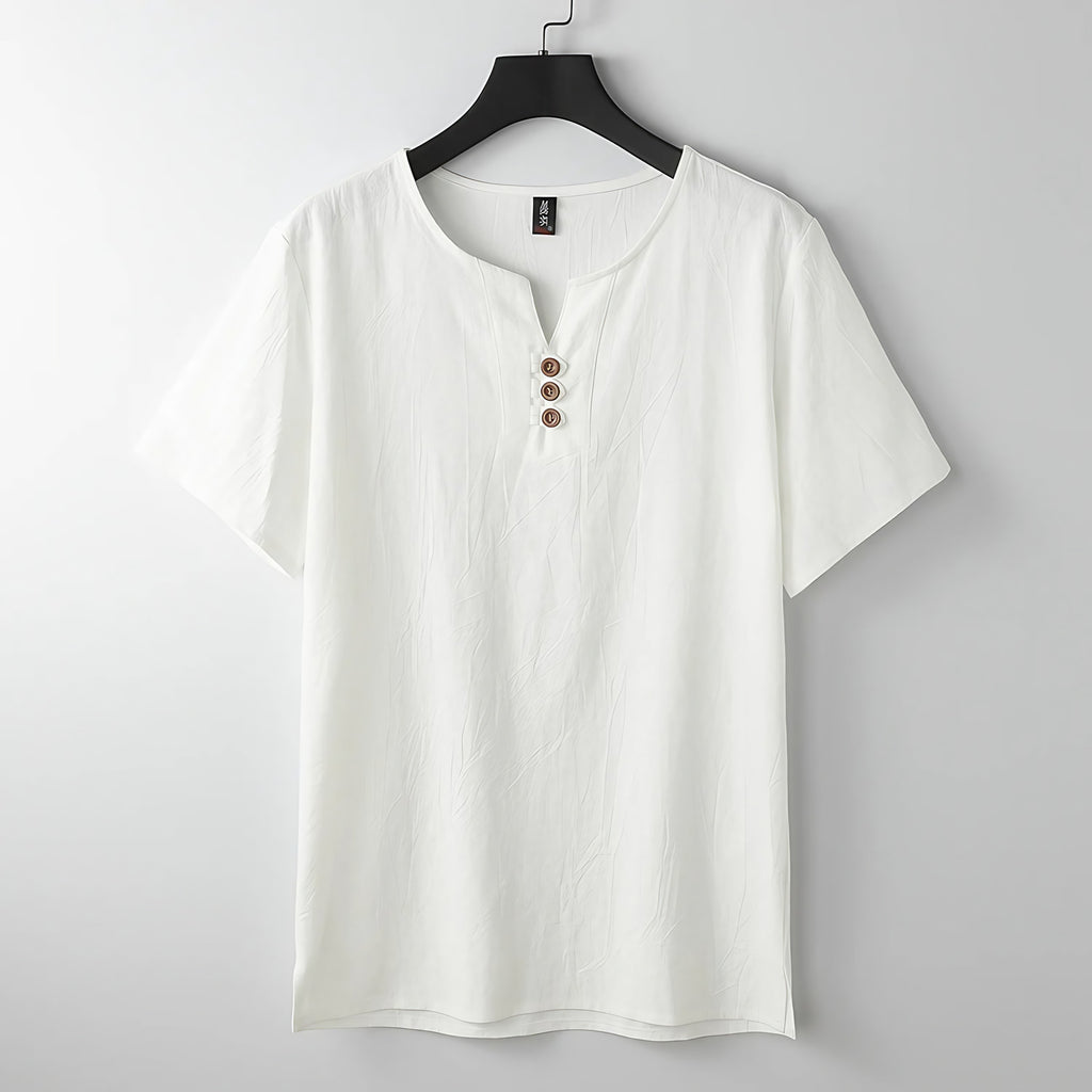 T-shirt col henley homme à boutons, manches courtes, cinq coloris, blanc