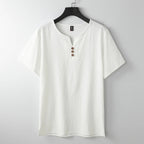 T-shirt col henley homme à boutons, manches courtes, cinq coloris, blanc