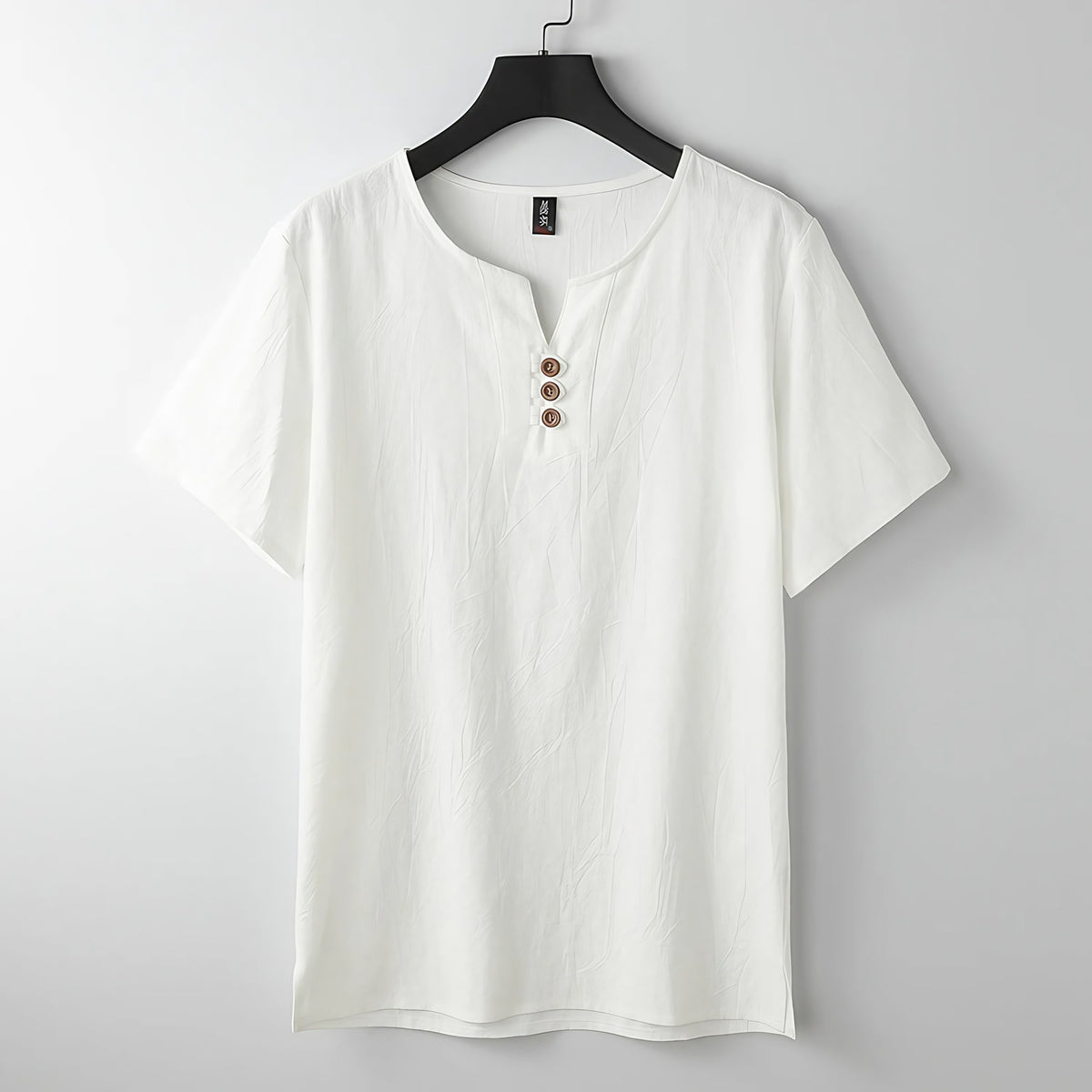 T-shirt col henley homme à boutons, manches courtes, cinq coloris, blanc