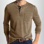 T-shirt homme manches longues à col tunisien, dix coloris, marron