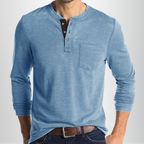 T-shirt homme manches longues à col tunisien, dix coloris, bleu clair