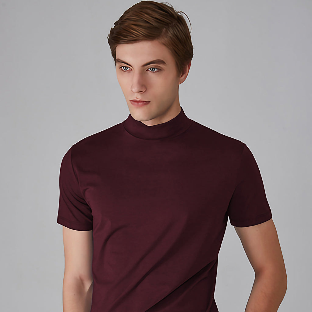 T-shirt basique homme coupe ajustée, manches courtes, rouge vin
