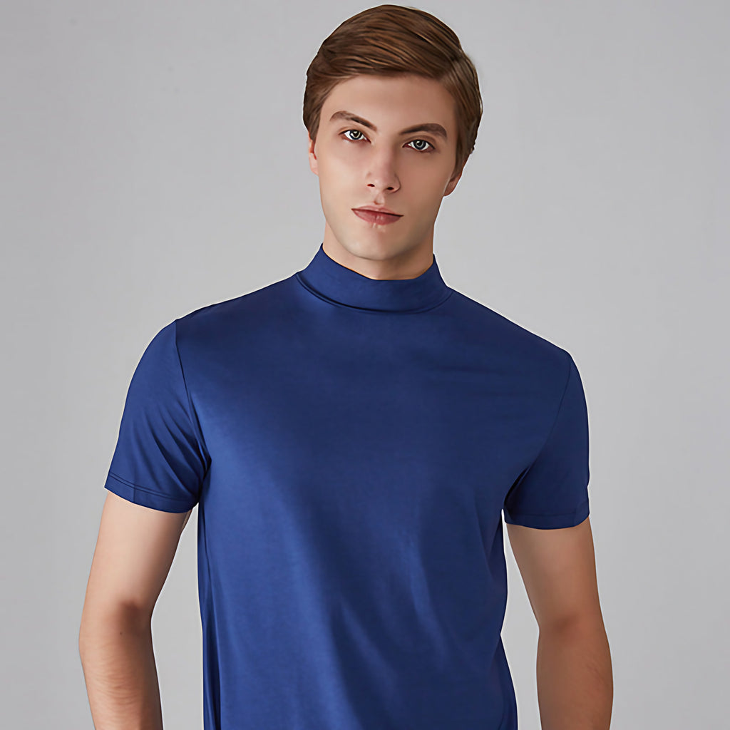 T-shirt basique homme coupe ajustée, manches courtes, bleu